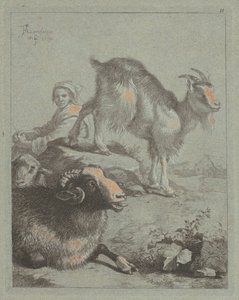 Seated Shepherdess, a Ram, a Sheep and a Goat by Francesco Londonio
