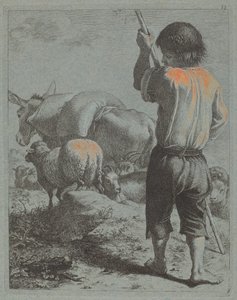 Shepherd with Donkey, Sheep and Goat