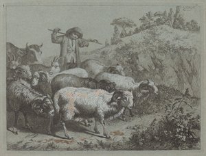 Shepherd with his Flock by Francesco Londonio