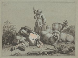 Sleeping Peasant and Standing Spinner by Francesco Londonio