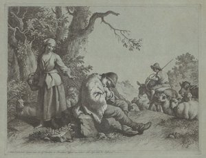 Sleeping Shepherd Boy and Woman with a Child by Francesco Londonio