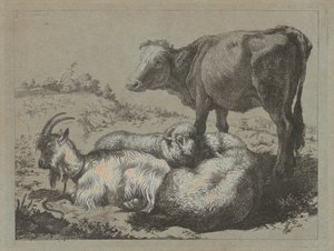 Standing Ox, Two Sheep, and a Goat, c. 1762 by Francesco Londonio