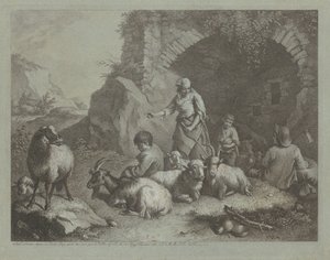 Woman, Shepherd Boys, and Sheep near an Arch by Francesco Londonio