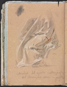 Verona Sketchbook: Drapery study with foot and inscription (page 88)