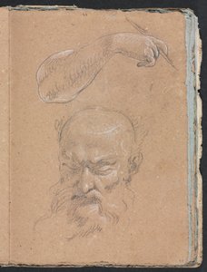 Verona Sketchbook: Head of a bearded man and right arm and hand (page 59)