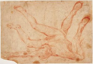 A Male Nude Reclining on His Back with His Legs Turned Up, and a Study for a Pair of Turned-Up Legs Seen from Behind