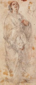 Heavily Draped, Standing Woman Looking Upwards, and a Sketch for Her Head by Francesco Montelatici