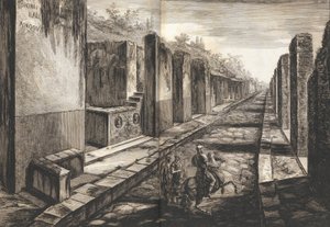 View from the street entering beneath the gateway to the city of Pompeii by Francesco Piranesi