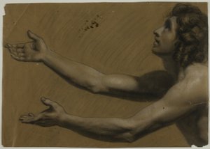 Young Man Looking Upwards with Outstretched Arms; Woman Holding Mirror by Francesco Podesti