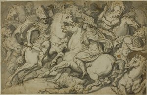Cavalry Skirmish (front); Kneeling Ecorché (back)