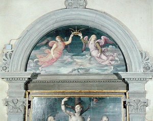 SS. Benedict, Dominic and Sebastian (detail) by Francesco Ubertini Il Bacchiacca