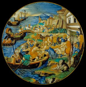 Iliad of Homer: Faience Dish Representing the Abduction of Helen by Paris