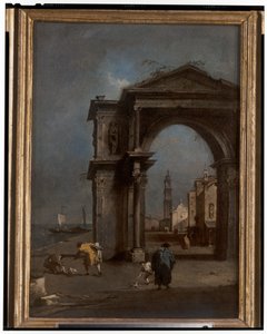 Capriccio with a Triumphal Arch and Urban Background by Francesco and/or Gian Antonio (1699 1761) Guardi