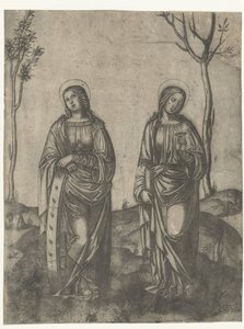 Saints Catherine with Broken Wheel and Lucy with Eyes on a Plate by Francesco di Francia (attributed to)