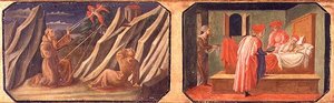 St. Francis of Assisi Receiving the Stigmata, SS. Cosmas and Damian Healing a Sick Man; Copies of Original Panels Forming Part of the Predella to the Madonna and Child Enthroned by Filippo Lippi by Francesco di Stefano Pesellino