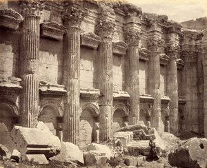 The North Wall of the Interior of the Temple of Jupiter, Showing the Fluted Columns, Baalbek by Francis Bedford