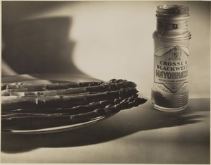 Still Life with Asparagus and Jar of Mayonnaise by Francis Bruguière