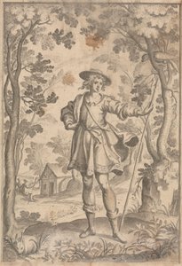 A Hunter Holding a Spear in a Woodland Setting by Francis Cleyn