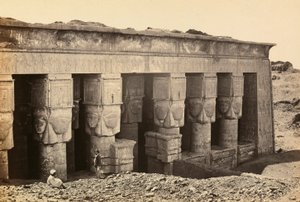 Facade of the pronaos of the Roman-era temple dedicated to the goddess Hathor at Dandara, Upper Egypt