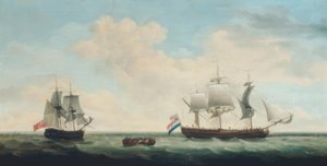 A Three-Masted Bark and a Frigate in Open Seas