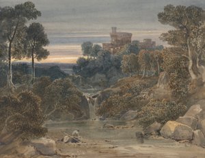 Landscape with Castle, Waterfall and Stream in Foreground by Francis Oliver Finch
