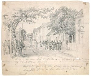 Main Street, Hampton, Virginia...artillery guarding the street, c.1860 by Francis Schell