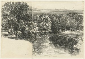 Two Donkeys and the Dundrum River by Francis Seymour Haden (Sir) (signed by artist)