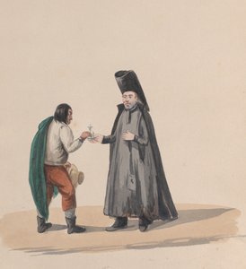A Canon Handing a Crucifix to a Man, from a Group of Drawings Depicting Peruvian Costume by Francisco