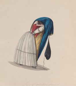 A woman getting into her saya viewed from behind