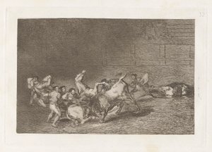 Two Teams of Picadors Thrown One After the Other by a Single Bull, Plate 32 from La tauromaquia