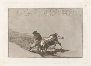 The Very Skillful Student of Falces, Wrapped in his Cape, Tricks the Bull with the Play of his Body, Plate 14 from La tauromaquia