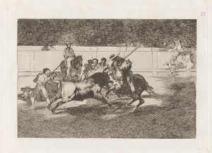 The Forceful Rendon Stabs a Bull with the Pique, from which Pass He Died in the Ring of Madrid, Plate 28 from La tauromaquia
