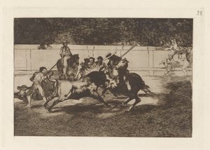 The Forceful Rendon Stabs a Bull with the Pique, from which Pass He Died in the Ring of Madrid, Plate 28 from La tauromaquia