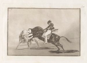 The Same Ceballos Mounted on Another Bull Breaks Short Spears in the Ring at Madrid, Plate 24 from La tauromaquia