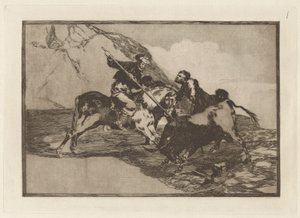 The Way in which the Ancient Spaniards Hunted Bulls on Horseback in the Open Country, Plate 1 from La tauromaquia