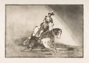 Plate 10 from La Tauromaquia: Charles V spearing a bull in the ring at Valladolid