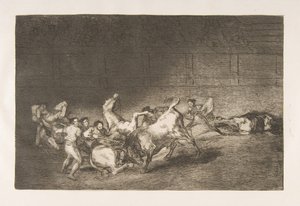 Plate 32 from the Tauromaquia: Two Teams of Picadors Thrown One After the Other by a Single Bull