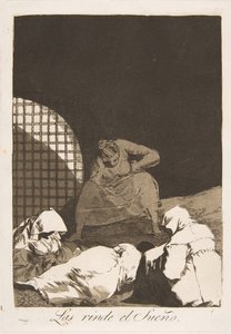 Plate 34 from Los Caprichos: Sleep overcomes them