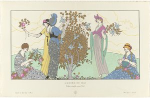 Gazette du Bon Ton, 1914 - No. 5, Pl. 42: The May Tree / Simple Summer Dresses by Francisco Javier Gosé