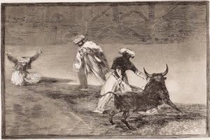 Bullfighting: The Moors play the cape with another bull in an enclosure by Francisco de Goya