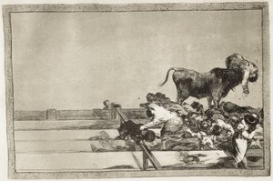 Dreadful events in the front rows of the ring at Madrid and the death of the mayor of Torrejon in 1801. Plate 21 of 