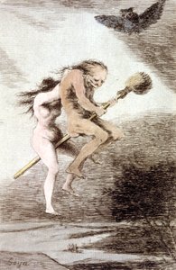 "Linda maestria" witches on a broom, c. 1802
