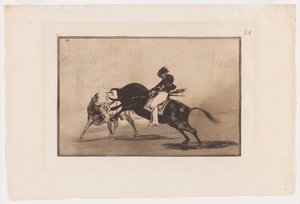 Plate 24 from La Tauromaquia: The Same Ceballos Mounted on Another Bull Breaks Short Spears in the Ring at Madrid