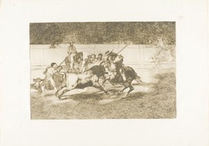 The Forceful Rendón Stabs a Bull with the Pique, from Which Pass He Died in the Ring at Madrid, Plate 28 from The Art of Bullfighting