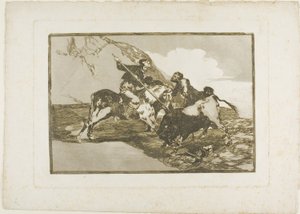 The Way in which the ancient Spaniards Hunted Bulls on Horseback in the Open Country, plate one from The Art of Bullfighting by Francisco Jose de Goya y Lucientes