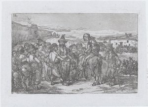 Plate 14: a large group of people outdoors, possibly a troupe of actors, from the series