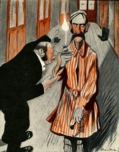 A grumpy Englishman being assisted by a member of staff in a French Hotel, 1903