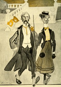 An English couple in France being mocked for their strange fashion sense, 1903