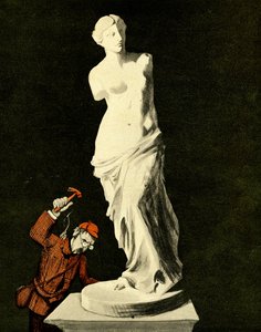 An uncultured Englishman chips away at the Venus de Milo, 1903