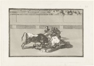 A Picador is Knocked Off His Horse and Lies Under the Bull (La Tauromaquia)